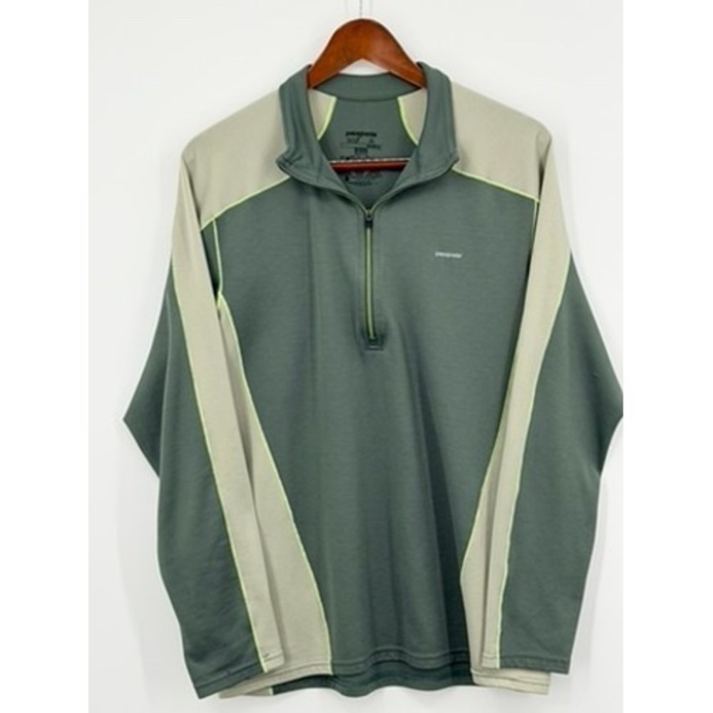 Patagonia Capilene 3 Midweight 1/4 Zip Pullover Mens XL Green Grey Base Layer
